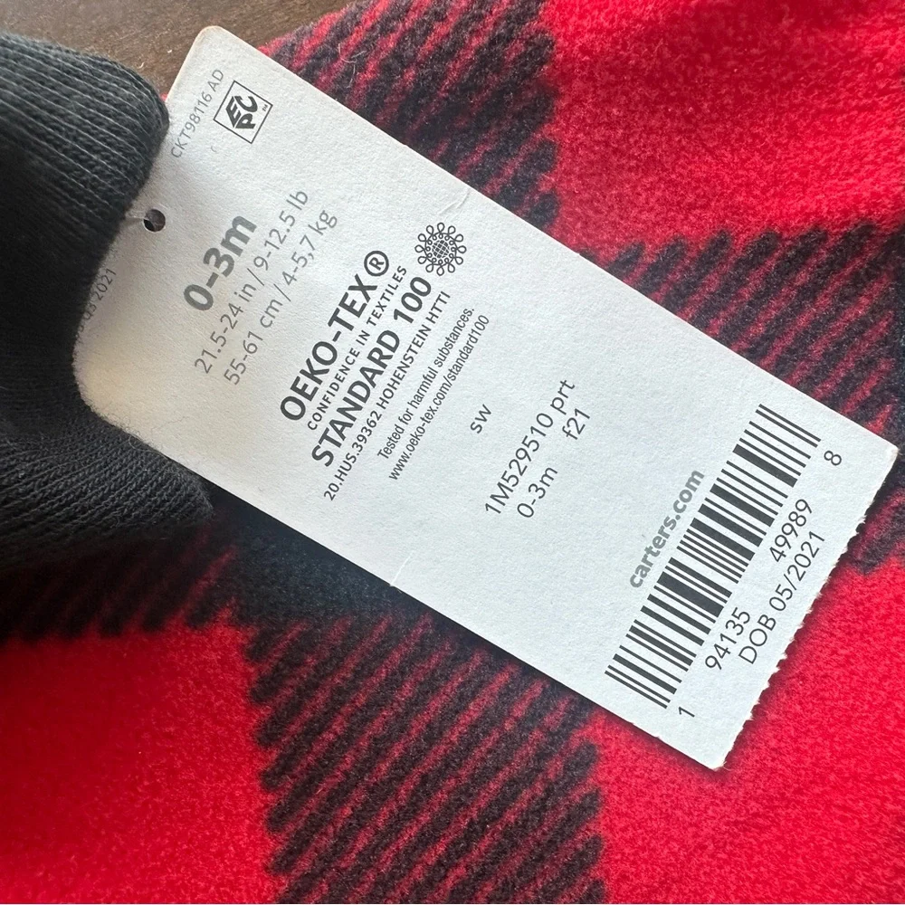 NWT Carter’s Baby Fleece Buffalo Plaid Sleep Sack, 0-3 months‎